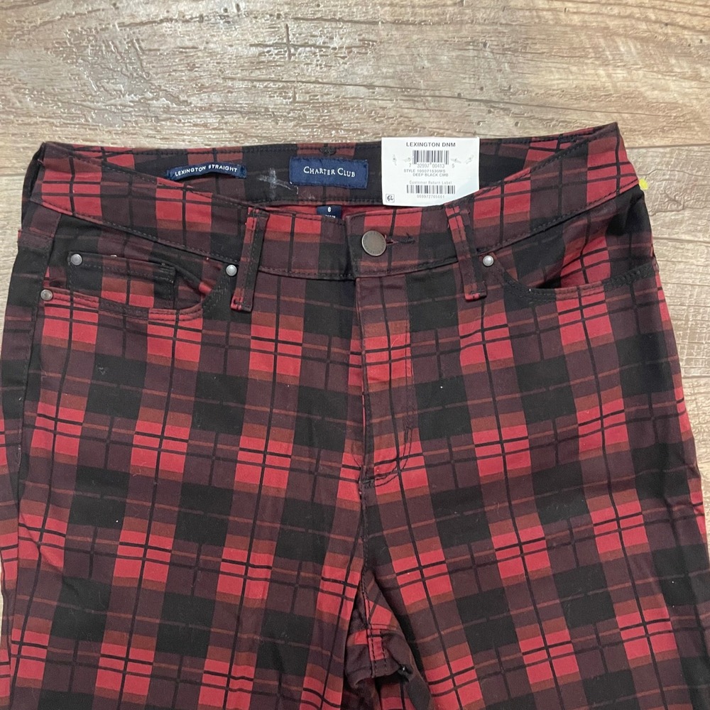 Charter Club Lexington Straight Leg Red Black Plaid Pants Sz6 Grunge Punk Preppy